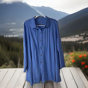 2X/3X Woman Within Baby Blue Long Babydoll Style Top Long Sleeves